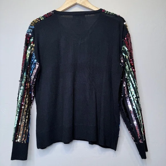 Oliver.O | Multicolored Sequins Embellished Metallic Jewel Tone Knit Sweater - Picture 5 of 16